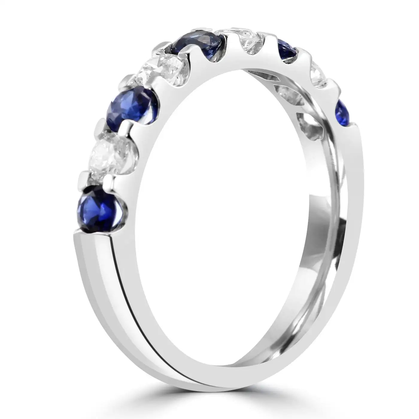 Blue Sapphires And White Diamond 18K Gold -9 Stone Engagement Band Ring