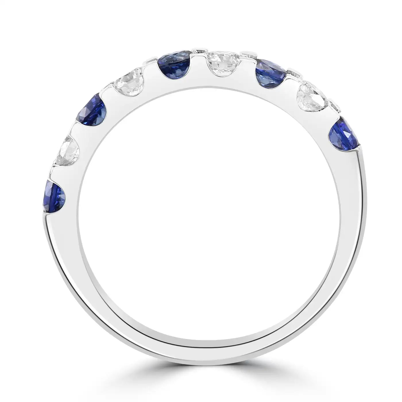 Blue Sapphires And White Diamond 18K Gold -9 Stone Engagement Band Ring