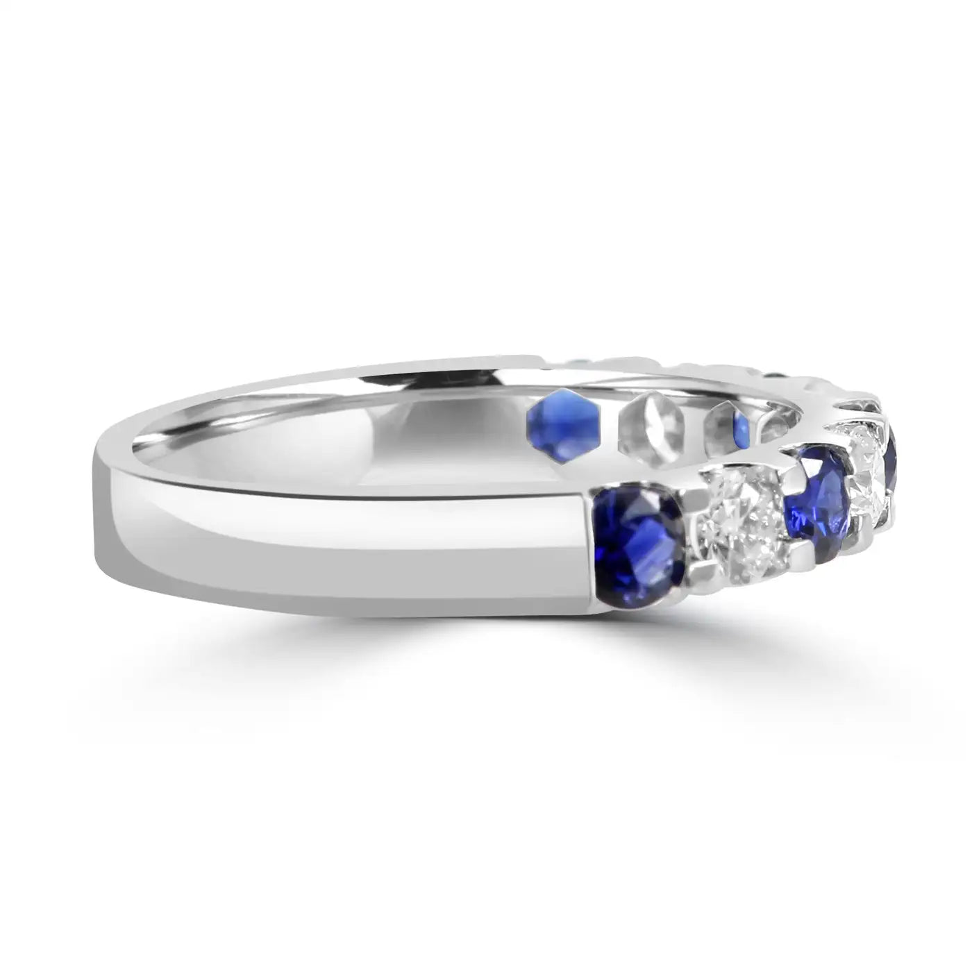 Anillo de compromiso de oro de 18 quilates con zafiros azules y diamantes blancos (9 piedras) 