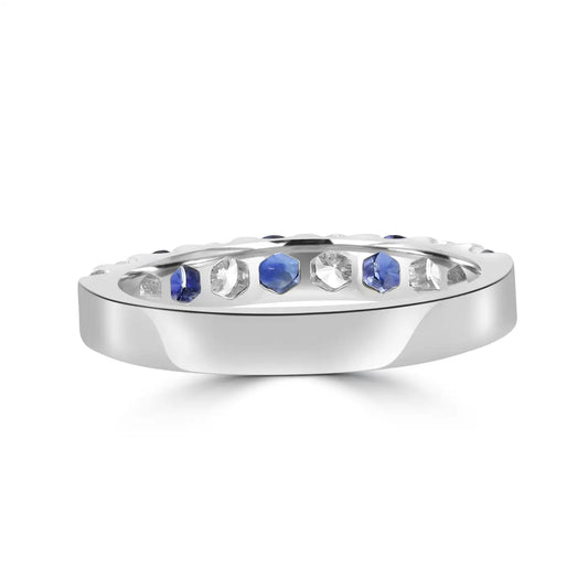 Blue Sapphires And White Diamond 18K Gold -9 Stone Engagement Band Ring