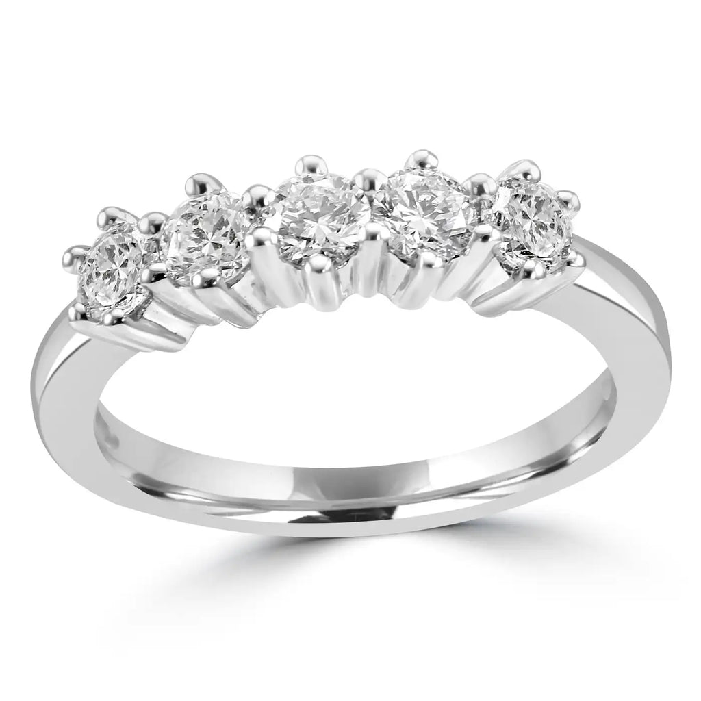 White Diamond Round 18K Gold 5 Stone Engagement Cocktail Band Ring