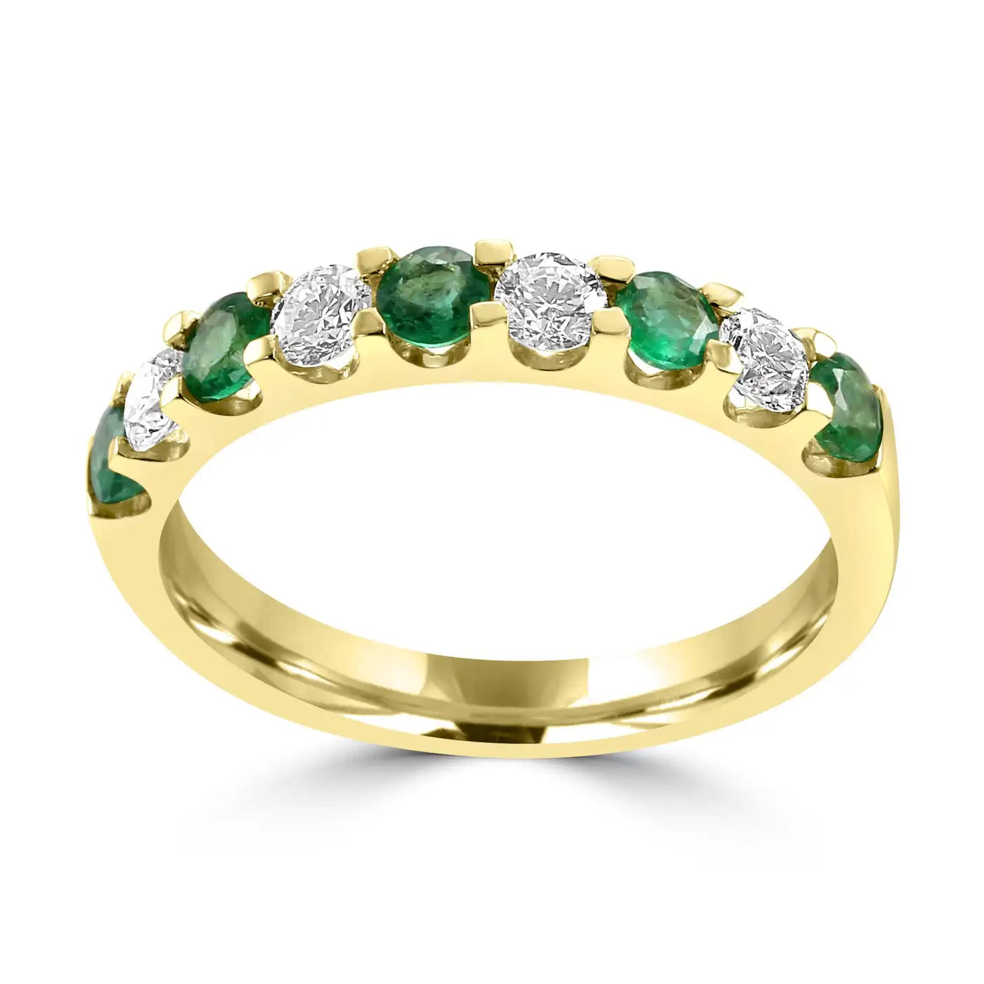 Emerald White Diamond Round 18K Gold 9 Stone Engagement Band Ring