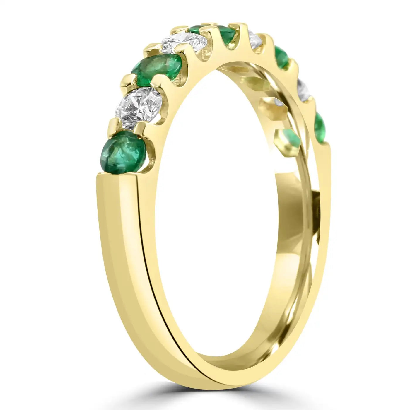 Emerald White Diamond Round 18K Gold 9 Stone Engagement Band Ring