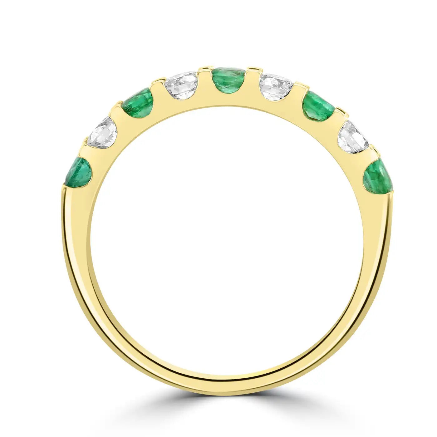 Emerald White Diamond Round 18K Gold 9 Stone Engagement Band Ring