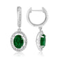 Emerald Oval White Diamond Round Halo Dangle Drop 18K Gold Earring