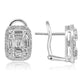 White Diamond Baguette And Round Halo 14K White Gold Lever Back Earring