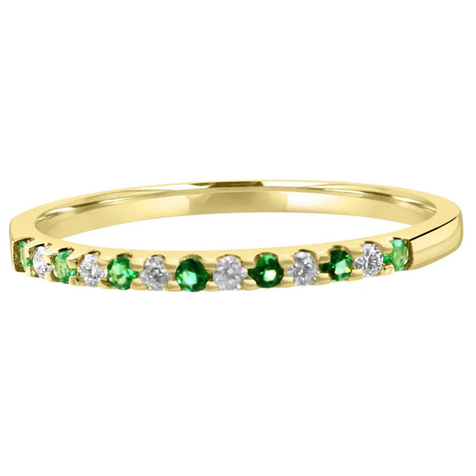 Emerald And White Diamond Round In 18K Yellow Gold 13 Stone Engagement Band Ring