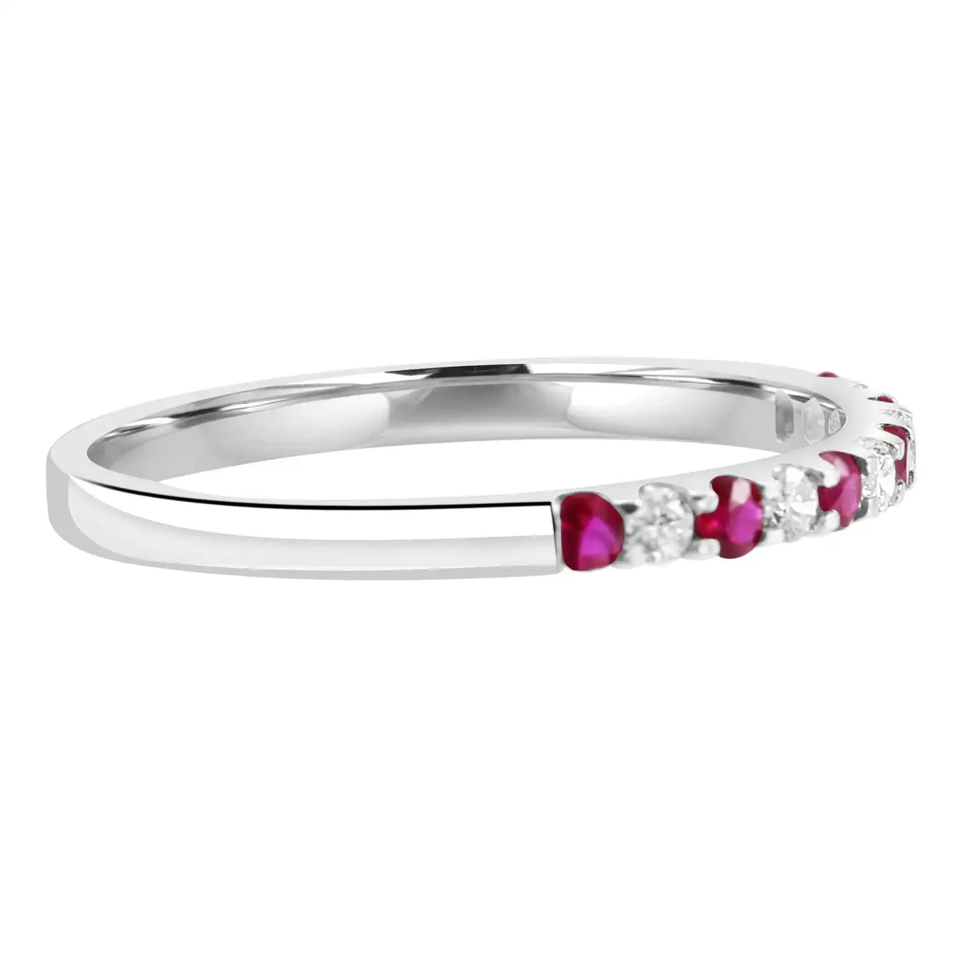 Anillo de compromiso de oro de 18 quilates con 11 piedras y rubíes y diamantes blancos