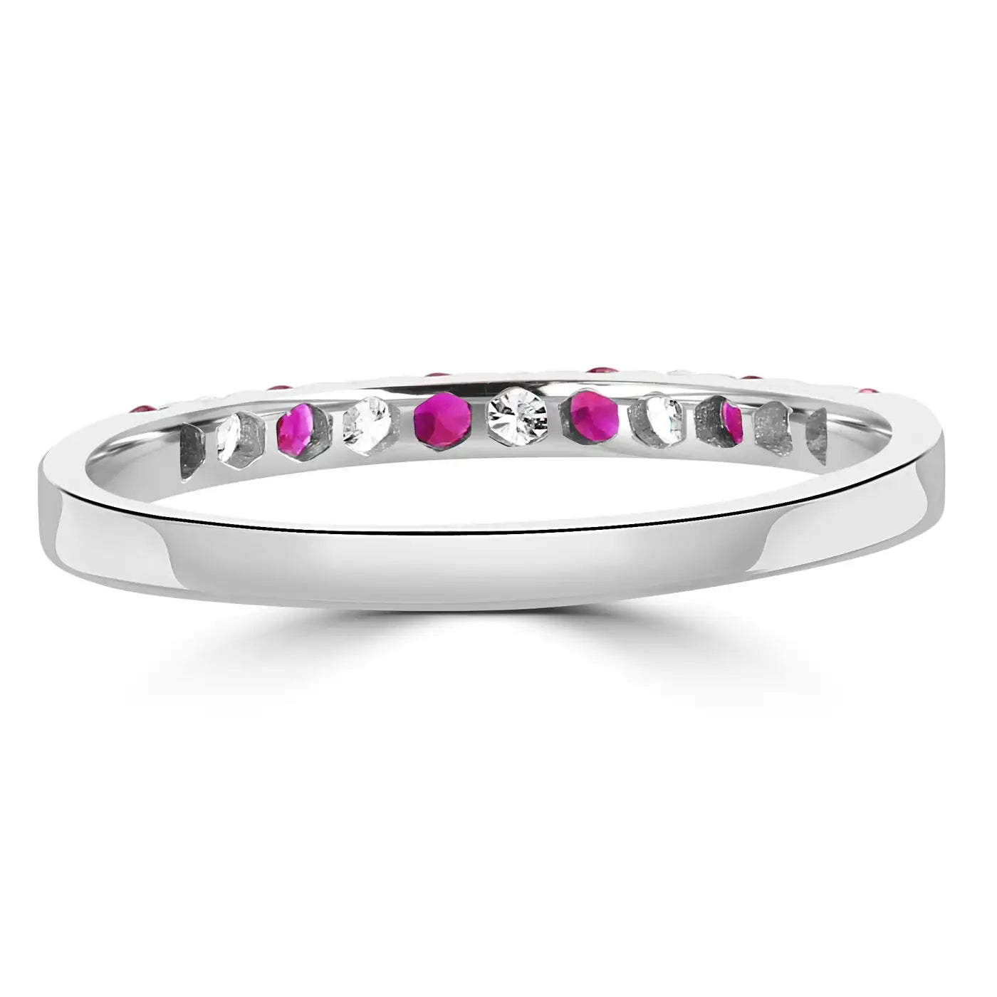 Anillo de compromiso de oro de 18 quilates con 11 piedras y rubíes y diamantes blancos