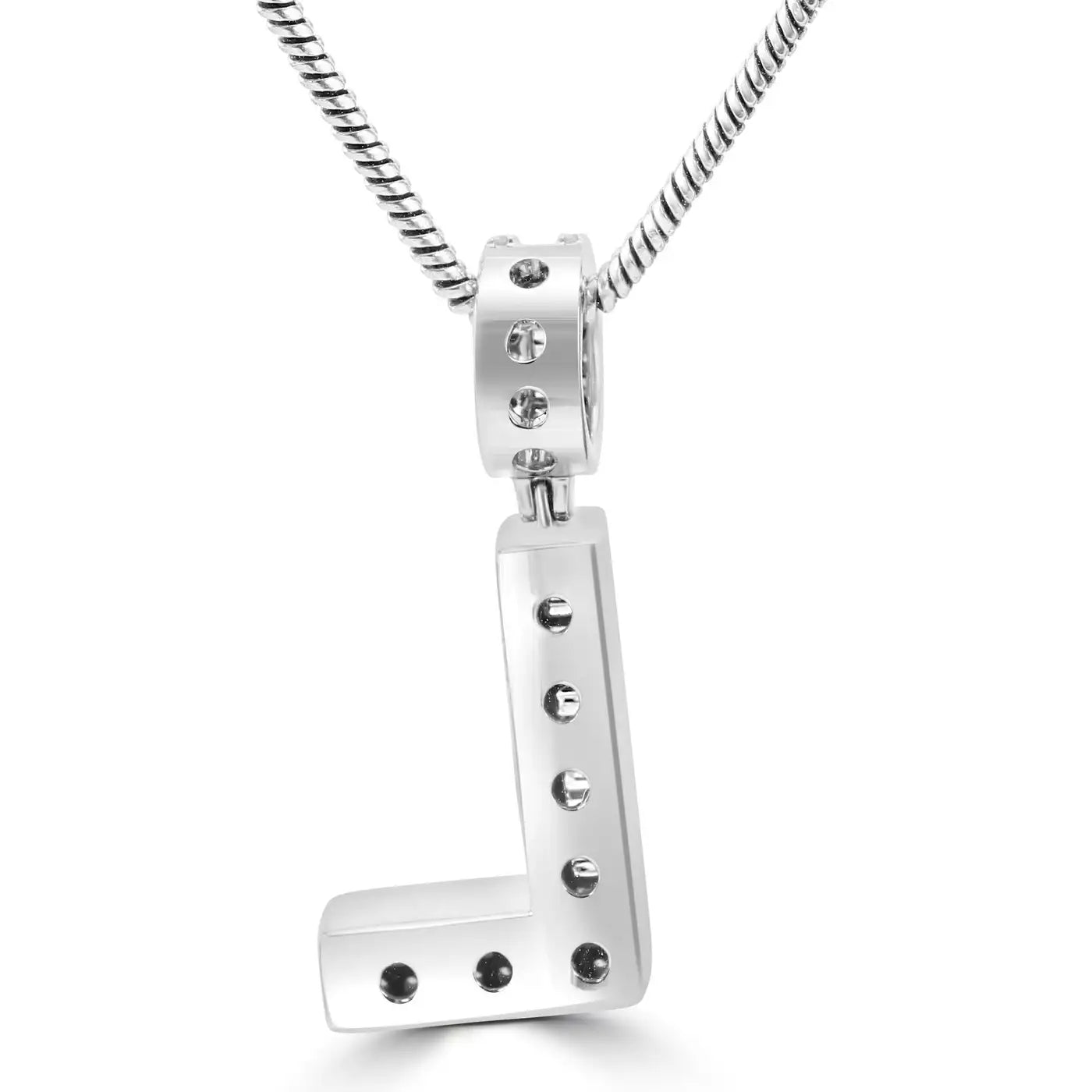 14K White Gold Letter "L"PendantWhite Diamond Baguette & Round