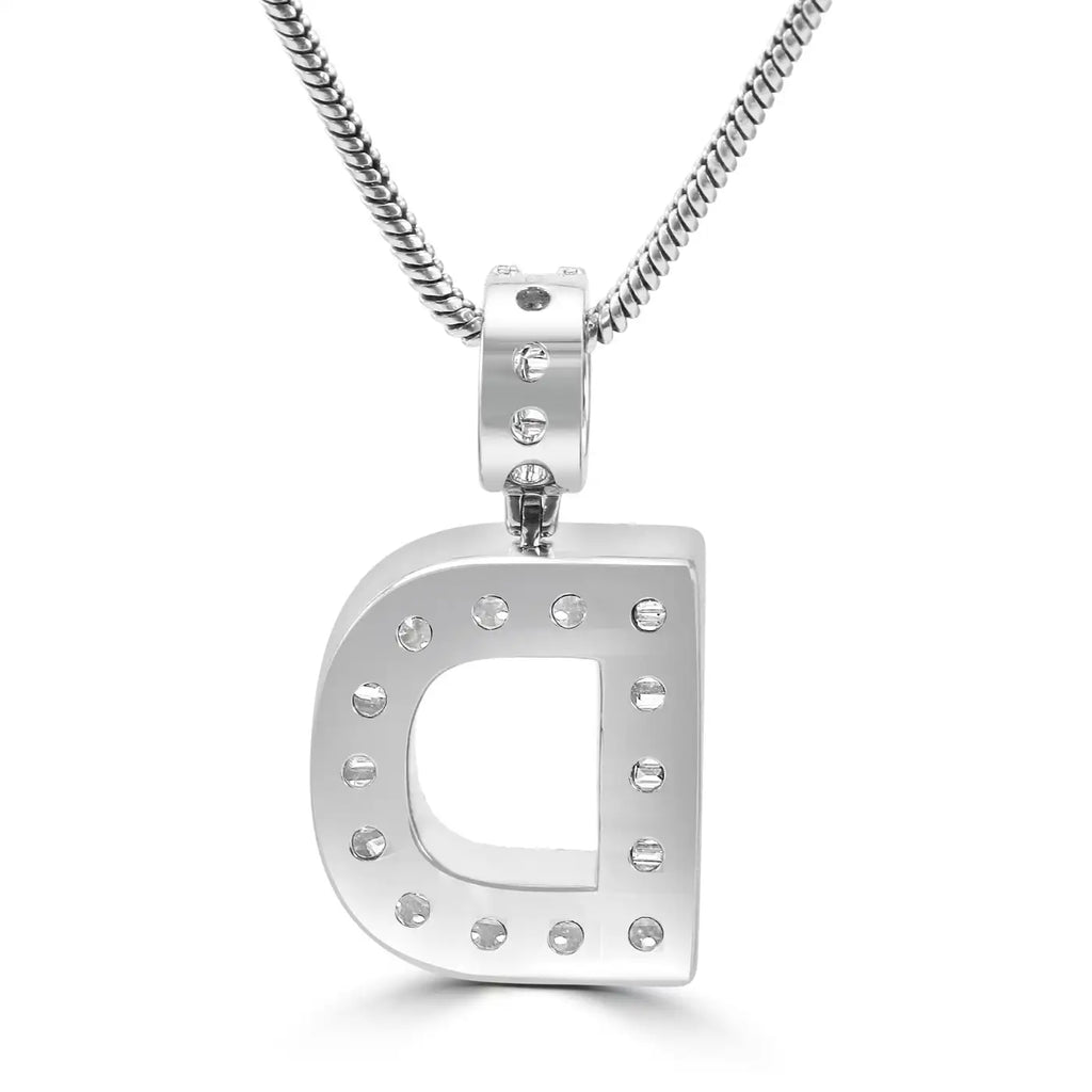 Colgante Letra "D" Baguette y Diamantes Blancos Redondos Oro Blanco 14K