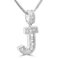 Pendant 18K White Gold Letter "J" White Diamond Baguette & Round