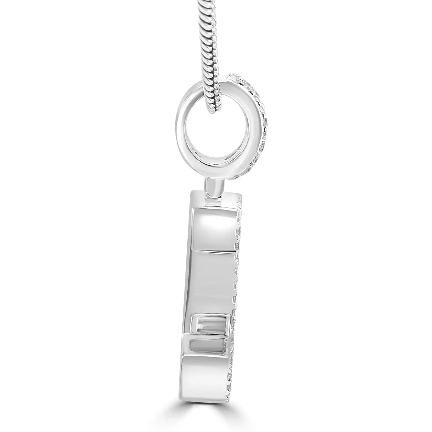 Pendant 18K White Gold Letter "J" White Diamond Baguette & Round