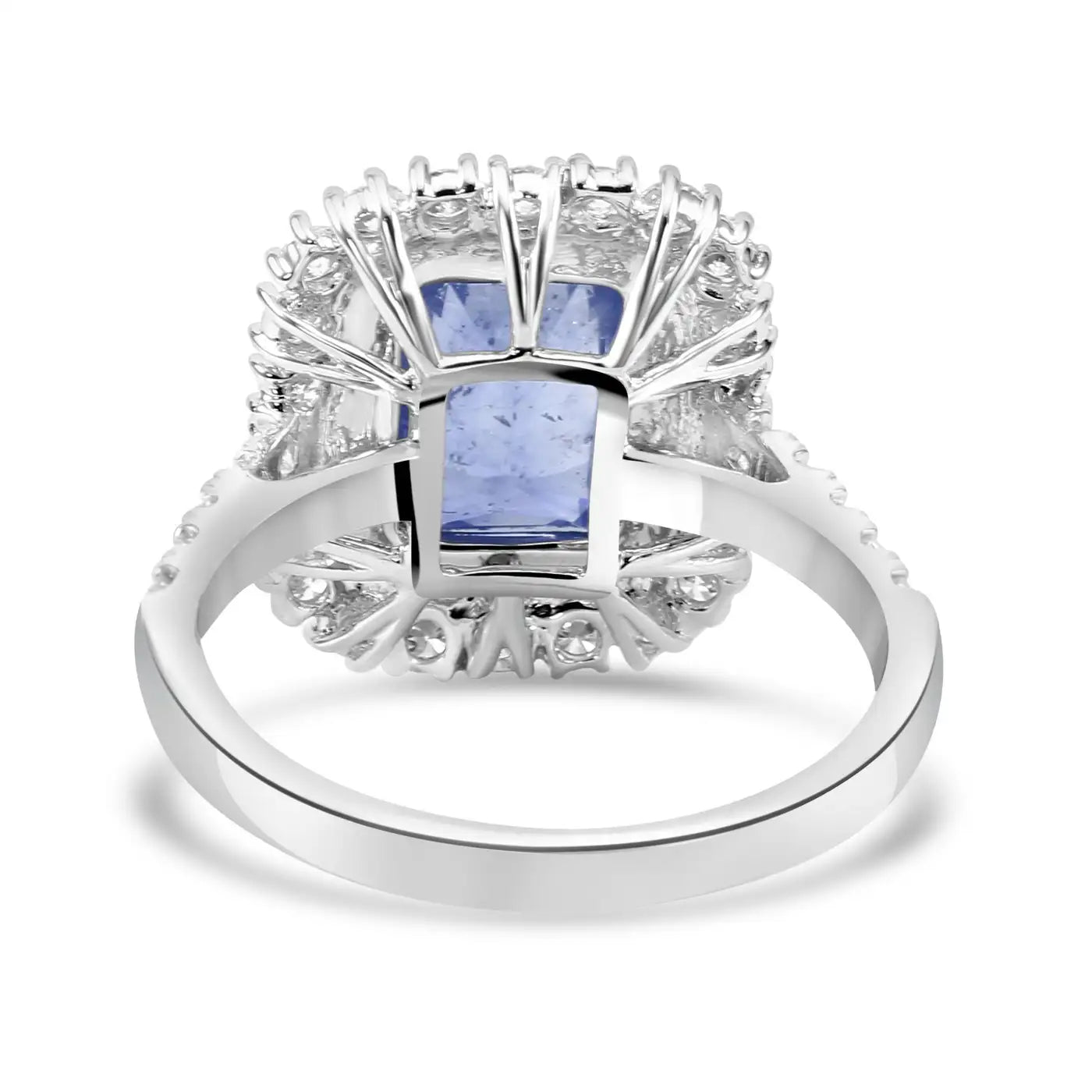 18K Bridal Engagement Ring Ceylon Sapphire Radiant Cut With White Rounds Diamond