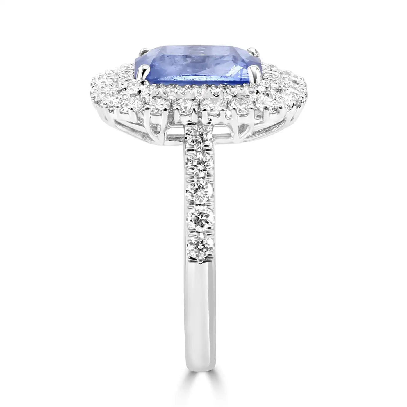 18K Bridal Engagement Ring Ceylon Sapphire Radiant Cut With White Rounds Diamond