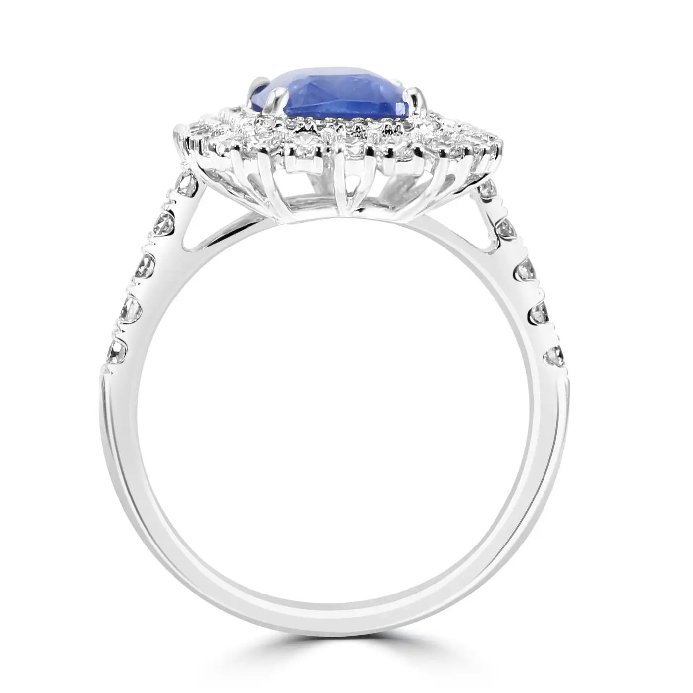 18K Bridal Engagement Ring Ceylon Sapphire Radiant Cut With White Rounds Diamond