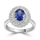 Ceylon Sapphire White Diamond Round Double Halo 18K Gold Engagement Ring