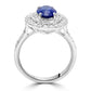 Ceylon Sapphire White Diamond Round Double Halo 18K Gold Engagement Ring