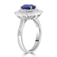 Ceylon Sapphire White Diamond Round Double Halo 18K Gold Engagement Ring