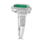Anillo nupcial de oro de 18 quilates con halo de tres piedras y diamantes blancos redondos en forma de pera y esmeralda