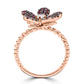 Ruby Round White Diamond 14K Rose Gold Flower Shape Cocktail Ring