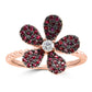 Ruby Round White Diamond 14K Rose Gold Flower Shape Cocktail Ring