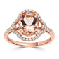 Morganite Oval, White Diamond Round 14K Gold Engagement Halo Ring