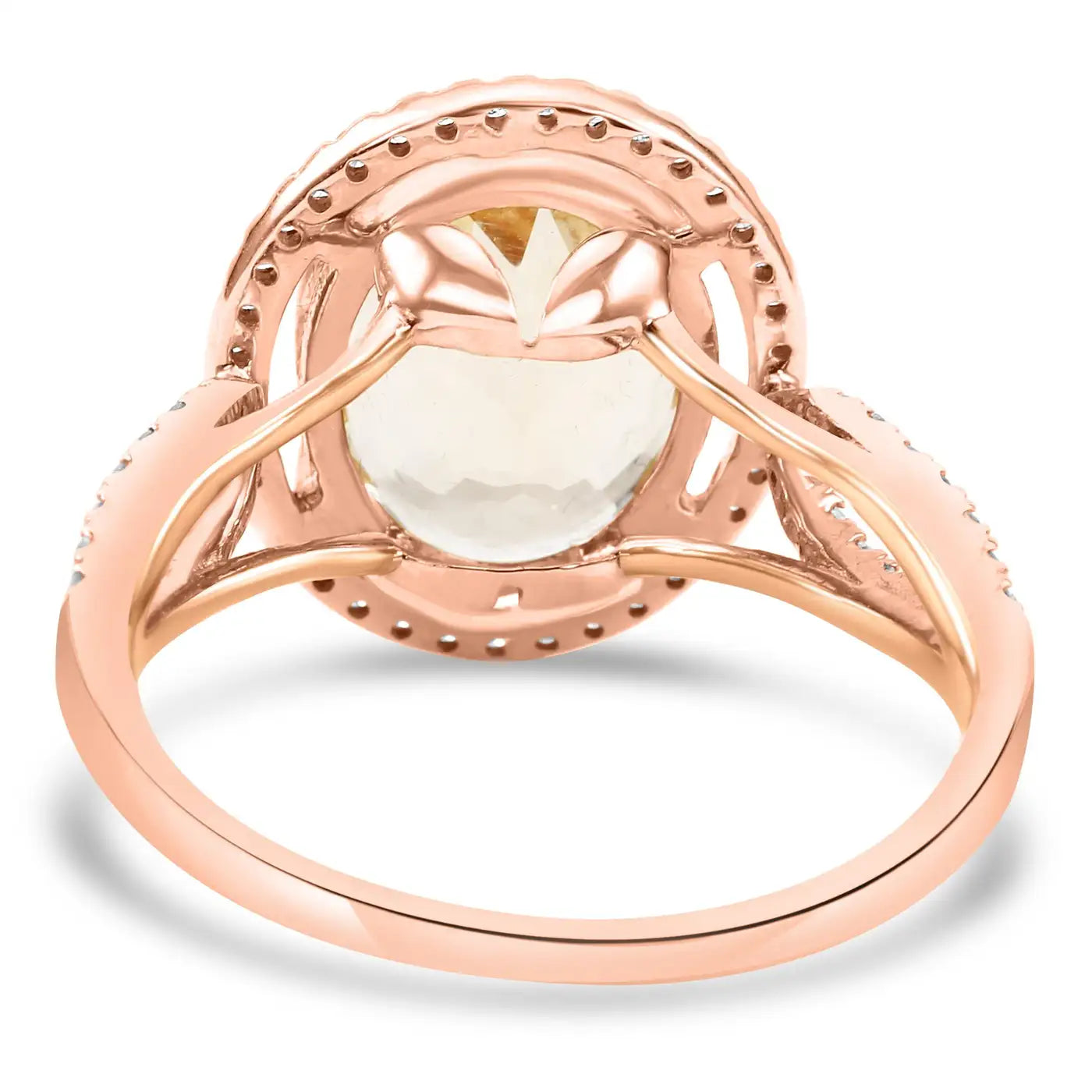 Anillo de compromiso de oro de 14 quilates con halo de morganita ovalada y diamantes redondos blancos
