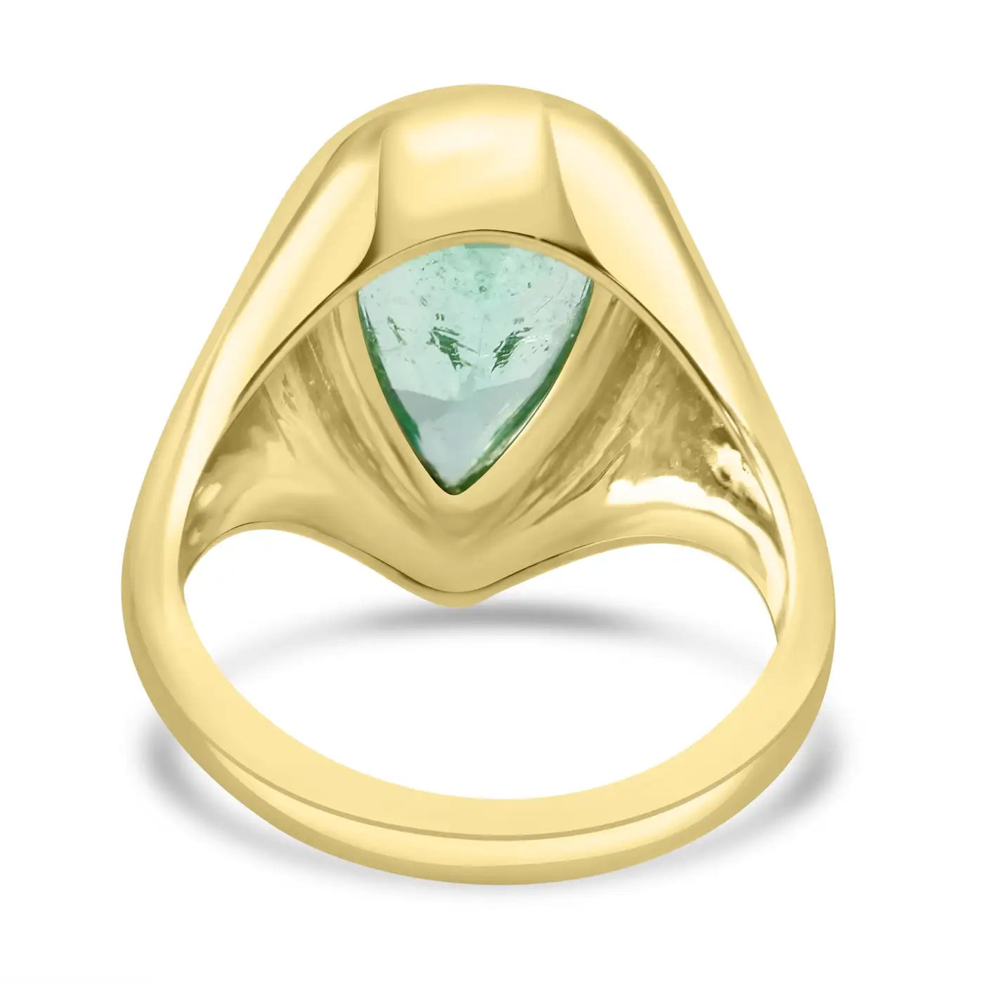 Muzo Colombian Emerald Pear Shape Bezel Set 14K Gold Engagement Ring