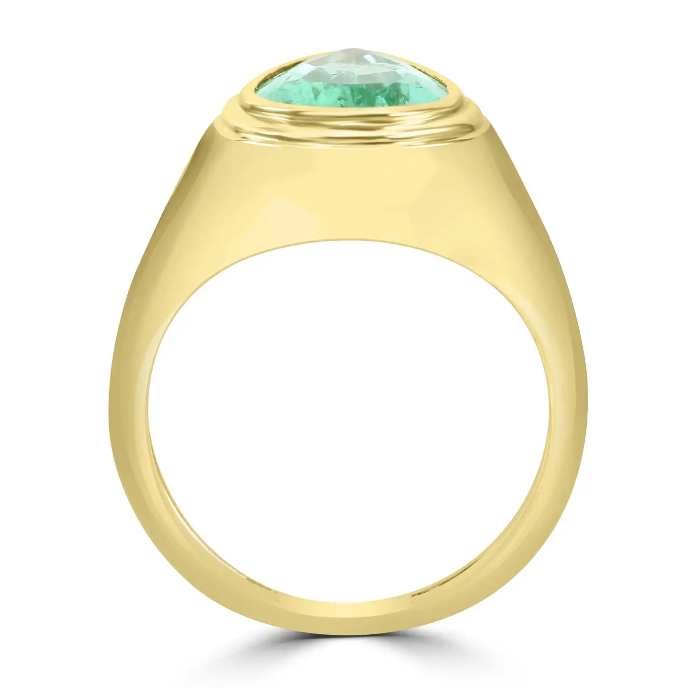 Muzo Colombian Emerald Pear Shape Bezel Set 14K Gold Engagement Ring