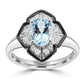 Aquamarine Oval Diamond Round 14K Gold Art Deco Enamel Engagement Ring