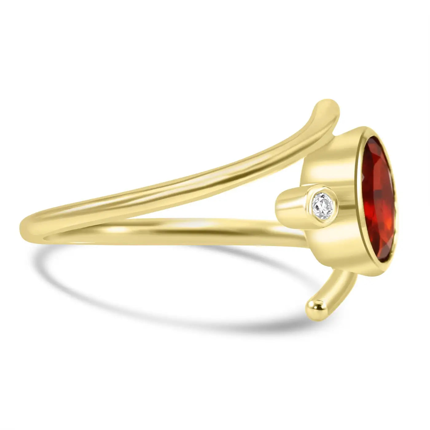 Fire Opal Oval With TwoRound  White Diamond 14K Yellow Gold Engagement Swirl Bezel Ring