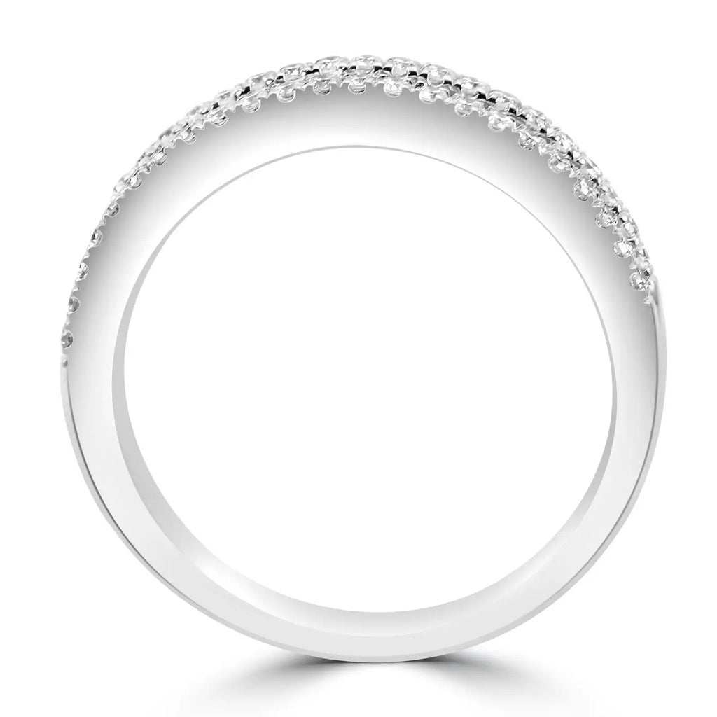 Anillo de eternidad de oro blanco de 14 quilates con diamantes y rubelita de tres filas