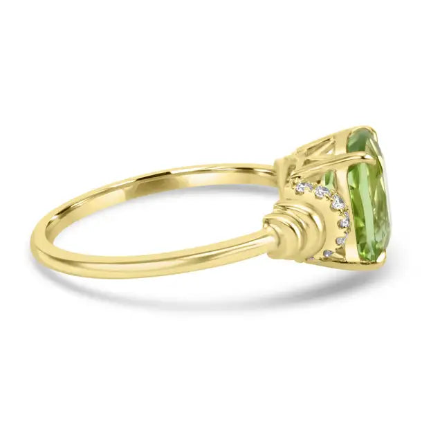 Peridot White Diamond Round 14K Gold Engagement Cocktail Ring