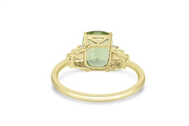 Peridot White Diamond Round 14K Gold Engagement Cocktail Ring