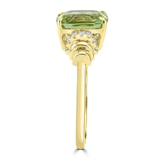 Peridot White Diamond Round 14K Gold Engagement Cocktail Ring