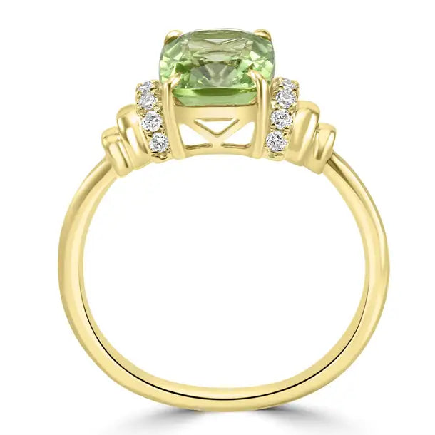 Peridot White Diamond Round 14K Gold Engagement Cocktail Ring