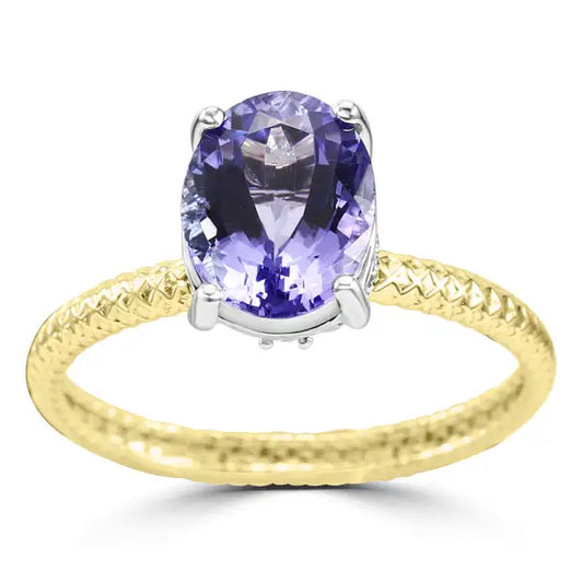 Tanzanite White Diamond 14K Gold Engagement Rope Style Shank Ring