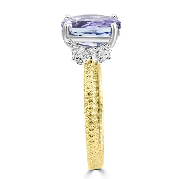 Tanzanite White Diamond 14K Gold Engagement Rope Style Shank Ring