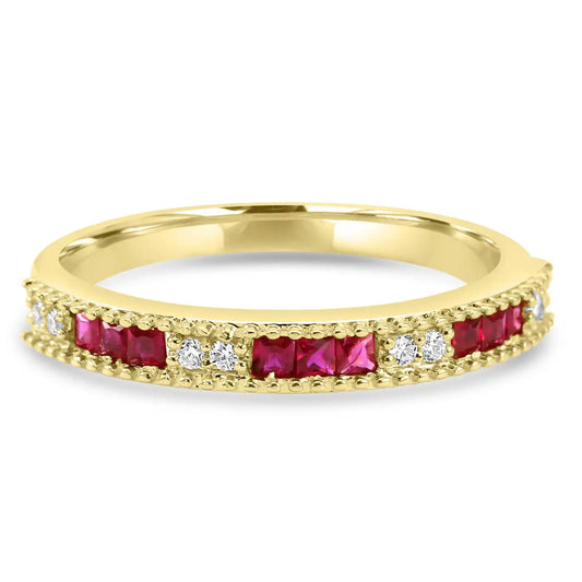 Ruby & White Diamond Round 14 Karat Yellow Gold Band Engagement Ring