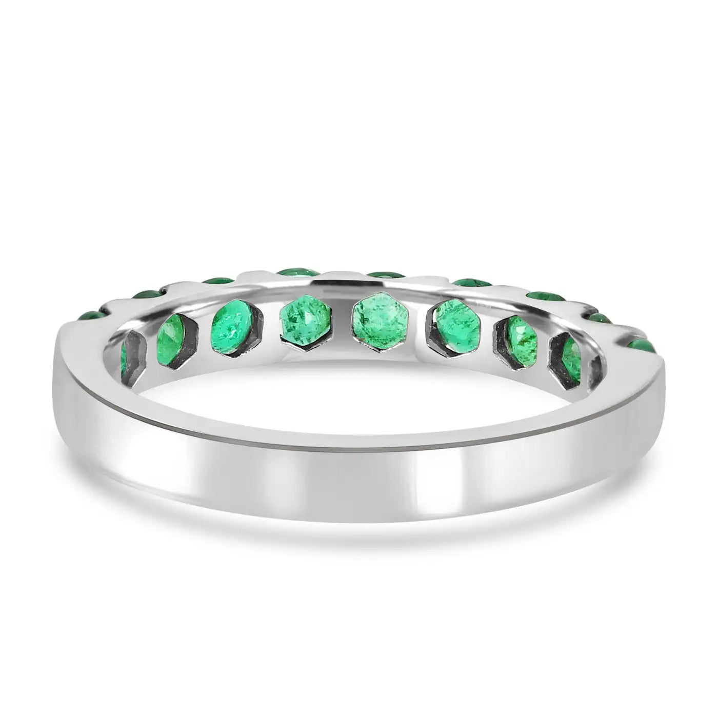 Emerald Round 18 Karat White Gold & Black Rhodium Fashion Engagement Band Ring