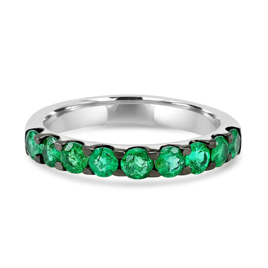 Emerald Round 18 Karat White Gold & Black Rhodium Fashion Engagement Band Ring