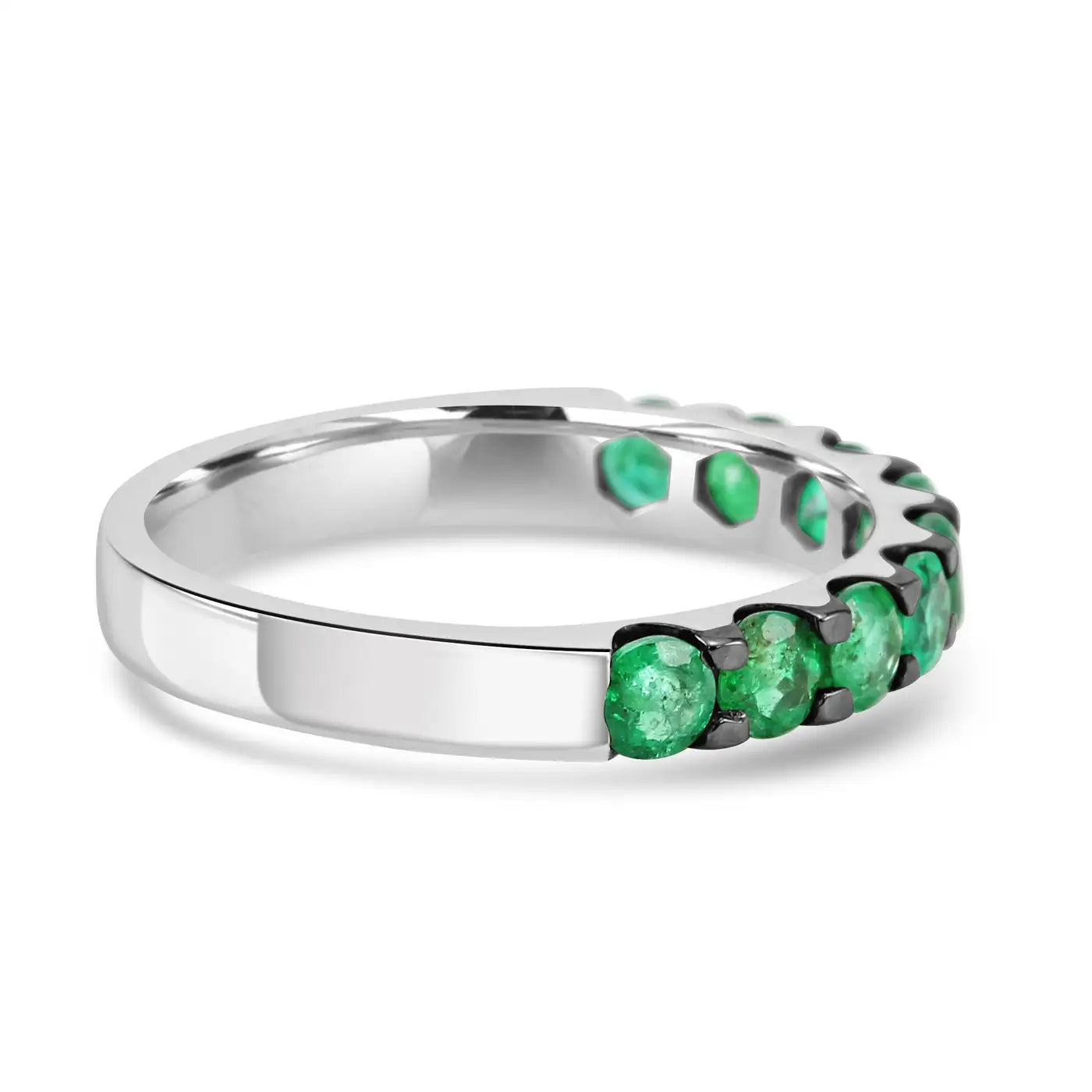 Emerald Round 18 Karat White Gold & Black Rhodium Fashion Engagement Band Ring