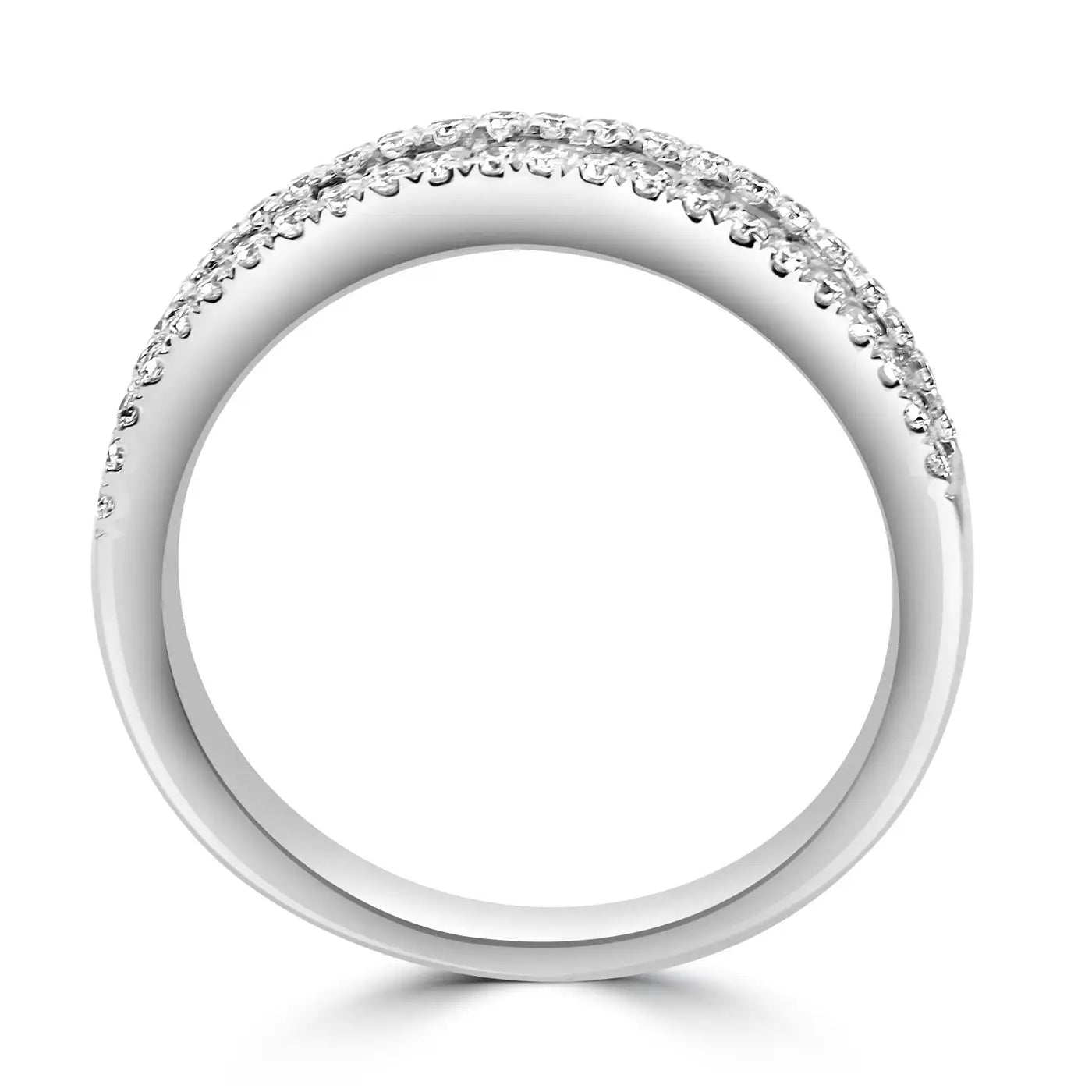 Anillo de oro de 18 quilates con tres filas de diamantes redondos y zafiro azul talla baguette