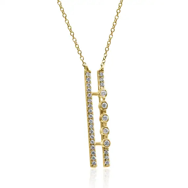 14K Gold Drop Chain Pendent Necklace With White Rounds Diamonds