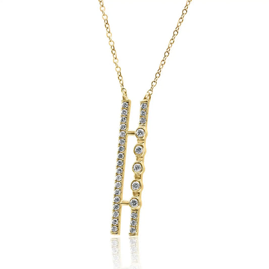 14K Gold Drop Chain Pendent Necklace With White Rounds Diamonds