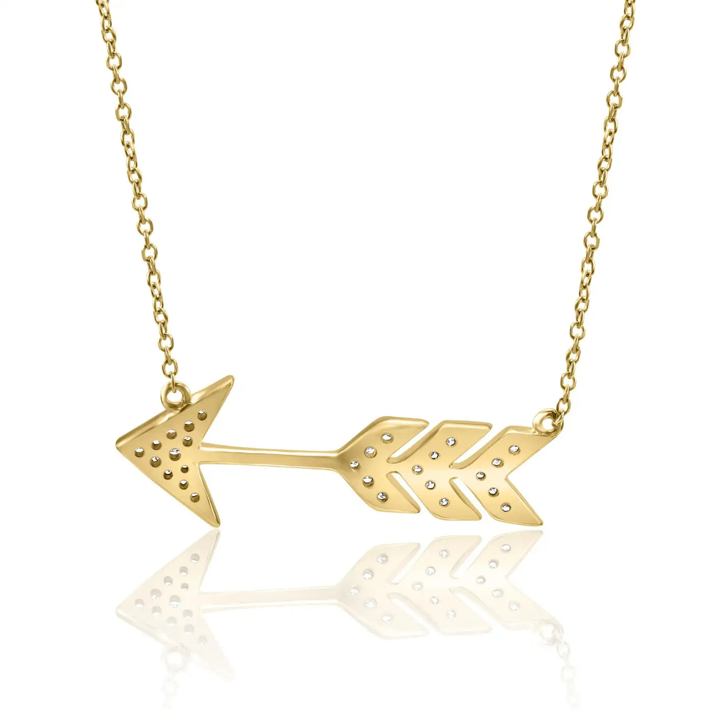 14K Gold Arrow Shaped Pendent Chain Necklace With White Diamond Round