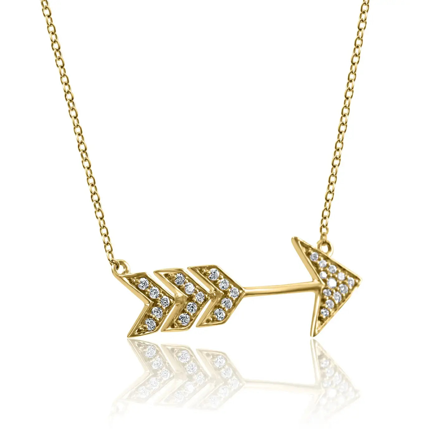 14K Gold Arrow Shaped Pendent Chain Necklace With White Diamond Round