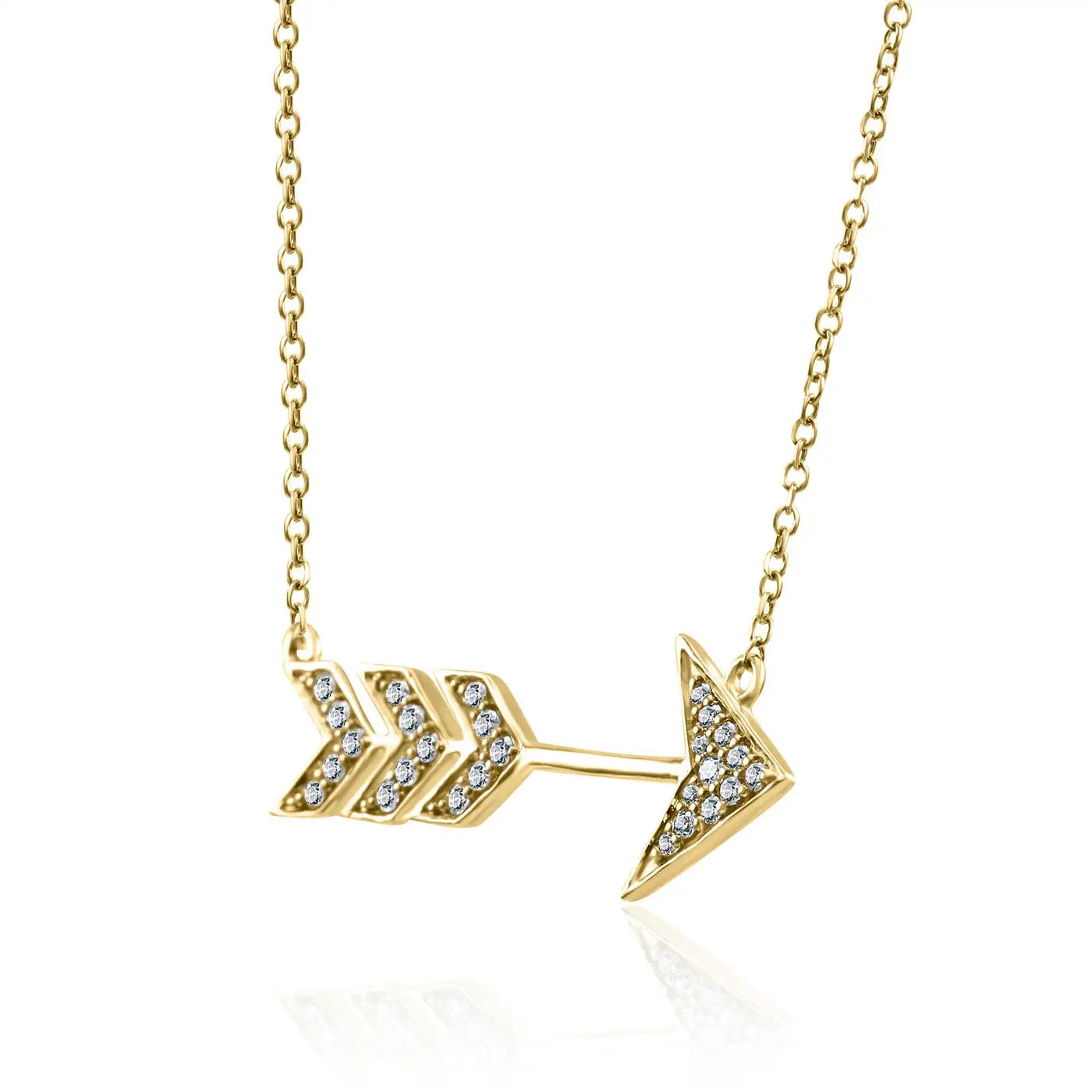 14K Gold Arrow Shaped Pendent Chain Necklace With White Diamond Round