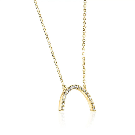 White Diamond Round 14K Gold Fancy Pendent Chain Drop Necklace